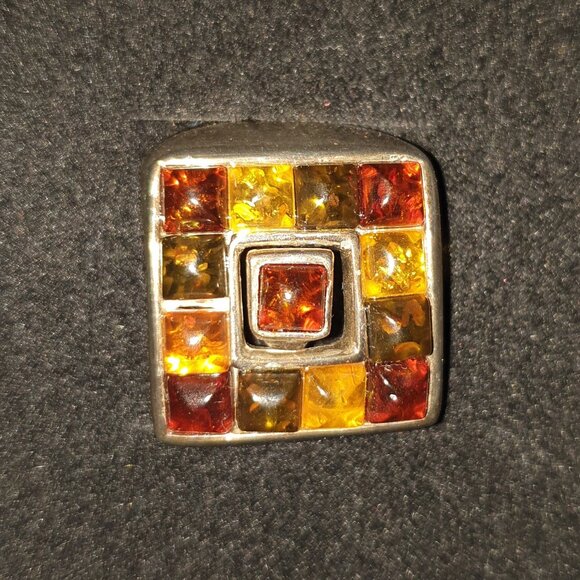 BOLD Baltic AMBER 925 Sterling Silver Cocktail Ring - Picture 4 of 11